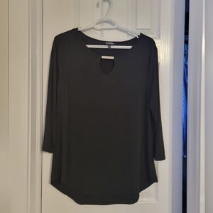 LG Women's Black Long Sleeve Blouse with Front Keyhole